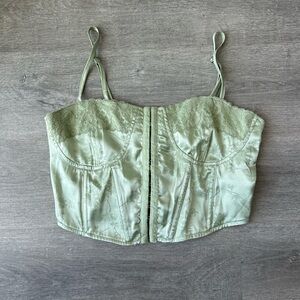 L.A. Hearts Sage Green Floral Satin Lace Bustier Corset Top